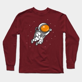 Cute Astronaut Flying In Space Cartoon Long Sleeve T-Shirt